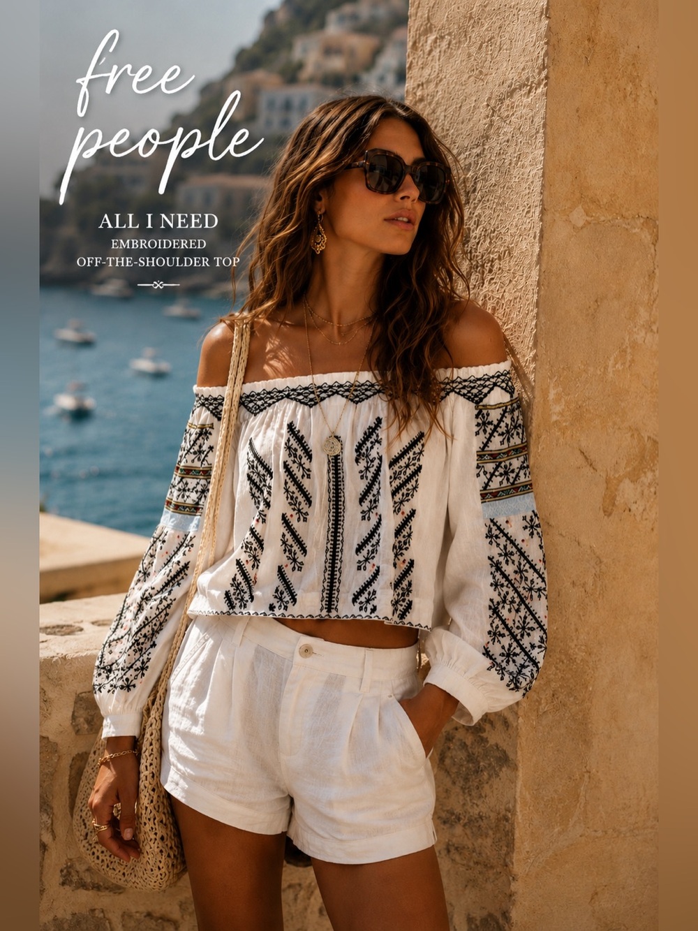 Free People All I Need Embroidered Off Shoulder Top XS Peasant Blouse White A